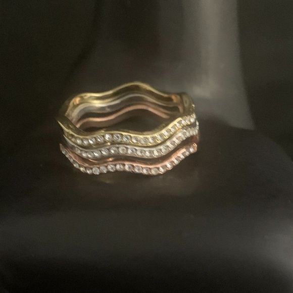 Charter Club Tri-Tone Silver, Gold Plated, 18K Rose Gold Plated 3-Pc wavy ring - Picture 1 of 4